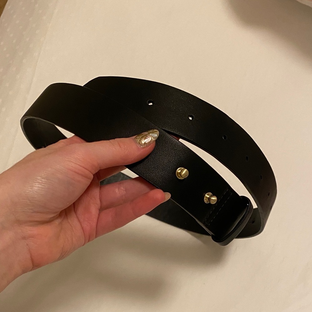 Black Leather Belt with Gold Accents